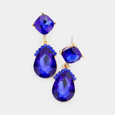 Fashnzfab Marquise Crystal Teardrop Dangle Evening Earrings In Blue