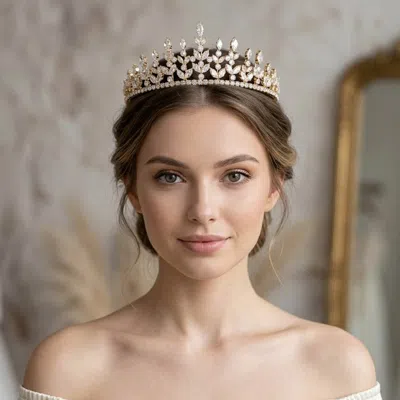 Fashnzfab Marquise Cz Cluster Embellished Crown Tiara In Metallic