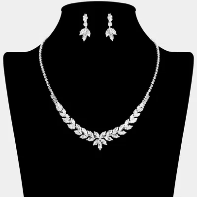 Fashnzfab Marquise Cz Cluster Embellished Rhinestone Paved Necklace In Black