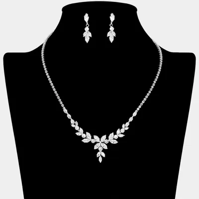 Fashnzfab Marquise Cz Cluster Floral Rhinestone Necklace In Metallic