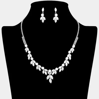 Fashnzfab Marquise Cz Cluster Pearl Embellished Rhinestone Necklace In Black