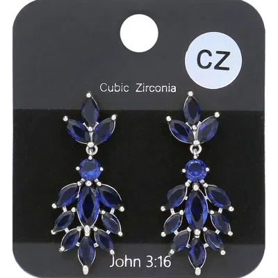 Fashnzfab Marquise Cz Cubic Zirconia Evening Earrings - Rhodium, Sapphire In Blue