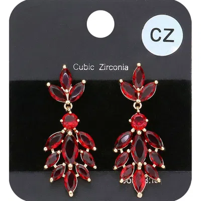Fashnzfab Marquise Cz Cubic Zirconia Evening Earrings In Red