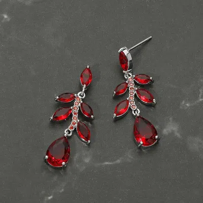 Fashnzfab Marquise Cz Drop Evening Earrings In Red