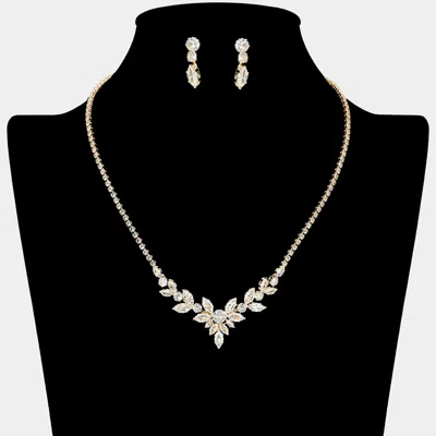 Fashnzfab Marquise Cz Stone Cluster Accent Rhinestone Necklace - Clear, Gold