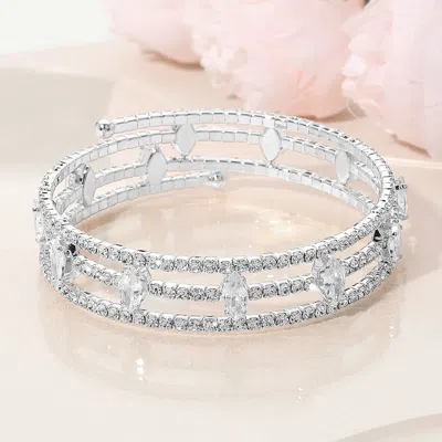 Fashnzfab Marquise Cz Stone Cluster Accent Triple Row Adjustable Evening Wrap Bracelet Clear, Silver In Multi