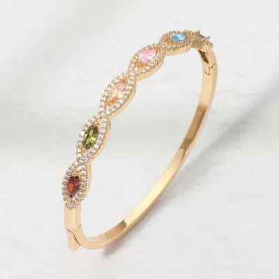Fashnzfab Marquise Cz Stone Cluster Around Hinged Bangle Bracelet In Silver