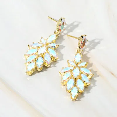 Fashnzfab Marquise Cz Stone Cluster Dangle Evening Earrings In Gold