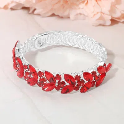 Fashnzfab Marquise Cz Stone Cluster Embellished Adjustable Evening Bracelet In Red