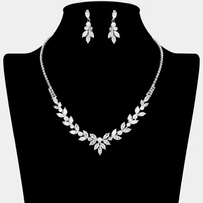 Fashnzfab Marquise Cz Stone Cluster Embellished Rhinestone Paved Necklace In Multi
