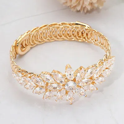 Fashnzfab Marquise Cz Stone Cluster Floral Adjustable Evening Bracelet - Clear, Gold In Multi