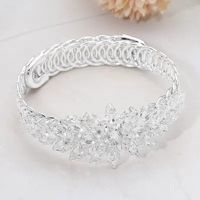 Fashnzfab Marquise Cz Stone Cluster Floral Adjustable Evening Bracelet - Clear, Silver In Multi