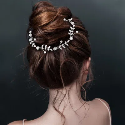Fashnzfab Marquise Cz Stone Cluster Floral Vine Wrap Headpiece In Metallic
