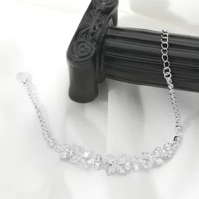 Fashnzfab Marquise Cz Stone Cluster Flower Evening Bracelet Clear, Silver In Multi