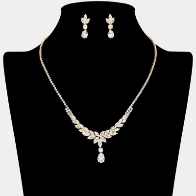 Fashnzfab Marquise Cz Stone Cluster Leaf Motif Necklace In Multi