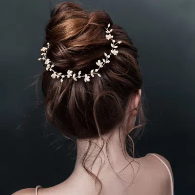 Fashnzfab Marquise Cz Stone Cluster Leaf Vine Wrap Headpiece In Silver