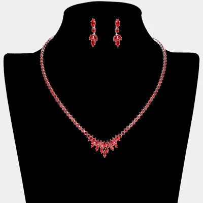 Fashnzfab Marquise Cz Stone Cluster Necklace In Red