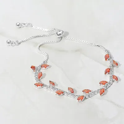Fashnzfab Marquise Cz Stone Cluster Pointed Leaf Vine Adjustable Cinch Pull Tie Bracelet In Red