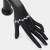 Fashnzfab Marquise Cz Stone Cluster Pointed Leaf Vine Adjustable Pull Tie Bracelet Silver, Turquoise In Multi