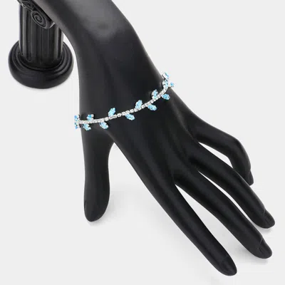 Fashnzfab Marquise Cz Stone Cluster Pointed Leaf Vine Adjustable Pull Tie Bracelet Silver, Turquoise In Multi