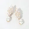 Fashnzfab Marquise Cz Stone Cluster Teardrop Dangle Evening Earrings - Clear, Gold In Multi