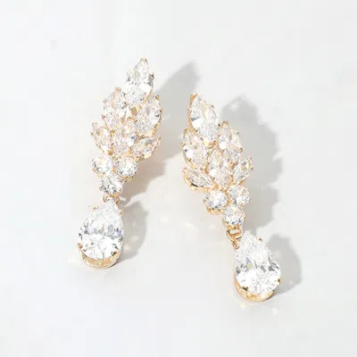Fashnzfab Marquise Cz Stone Cluster Teardrop Dangle Evening Earrings - Clear, Gold In Multi