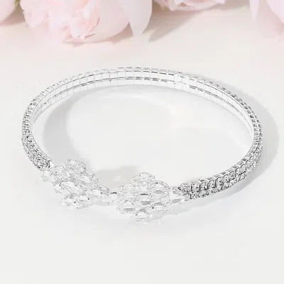 Fashnzfab Marquise Cz Stone Cluster Tip Evening Cuff Bracelet Clear, Silver In Metallic