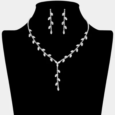 Fashnzfab Marquise Cz Stone Cluster Vine Y Shaped Necklace In Metallic
