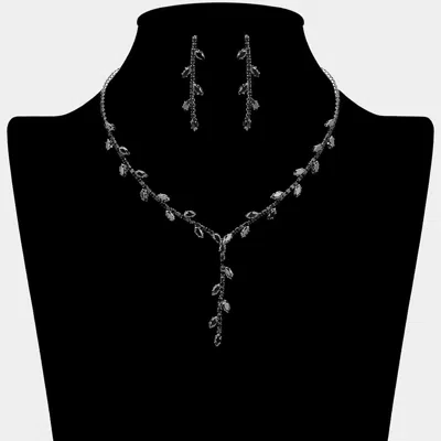 Fashnzfab Marquise Cz Stone Cluster Vine Y Shaped Necklace In Metallic