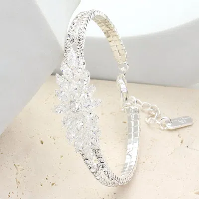 Fashnzfab Marquise Cz Stone Embellished Evening Bracelet Silver In Metallic
