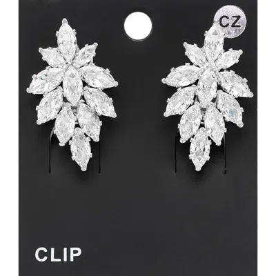 Fashnzfab Marquise Cz Stone Embellished Evening Clip On Earrings In Silver