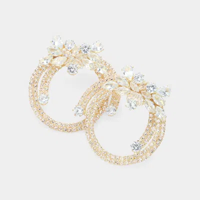 Fashnzfab Marquise Cz Stone Embellished Flower Pointed Evening Earrings In Gold