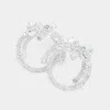 Fashnzfab Marquise Cz Stone Embellished Flower Pointed Evening Earrings In Silver