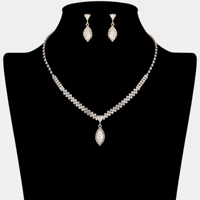 Fashnzfab Marquise Cz Stone Pendant Accent Rhinestone Paved Necklace In Multi