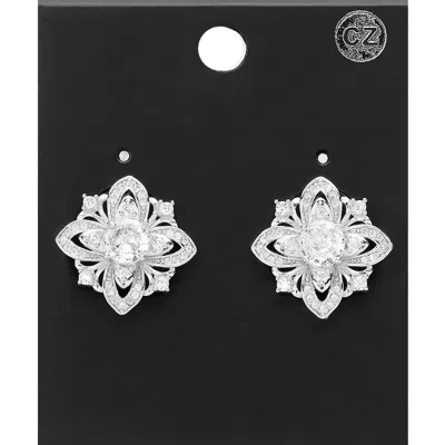 Fashnzfab Marquise Cz Stone Pointed Evening Stud Earrings - Rhodium In Silver