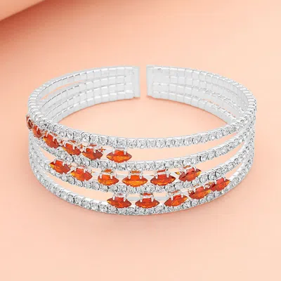 Fashnzfab Marquise Cz Stone Rhinestone Paved Split Evening Bracelet Clear, Siam, Silver In Multi