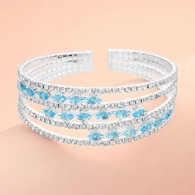 Fashnzfab Marquise Cz Stone Rhinestone Paved Split Evening Bracelet Clear, Silver, Turquoise In Metallic