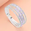 Fashnzfab Marquise Cz Stone Rhinestone Paved Split Evening Bracelet Clear, Silver, Violet In Multi