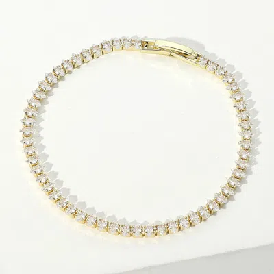 Fashnzfab Marquise Cz Stone Tennis Chain Evening Bracelet Clear, Gold In Silver