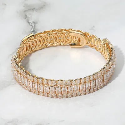 Fashnzfab Marquise Emerald Cut Cz Stone Link Adjustable Evening Bracelet Clear, Gold In Multi