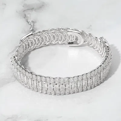 Fashnzfab Marquise Emerald Cut Cz Stone Link Adjustable Evening Bracelet Clear, Silver
