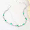 Fashnzfab Marquise Emerald Cz Stone Cluster Link Evening Bracelet Clear, Emerald, Silver In Multi