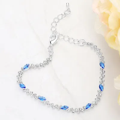 Fashnzfab Marquise Emerald Cz Stone Cluster Link Evening Bracelet Clear, Sapphire, Silver In Multi