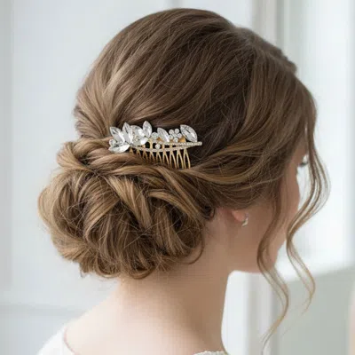 Fashnzfab Marquise Floral Crystal Cluster Embellished Hair Comb In Gold