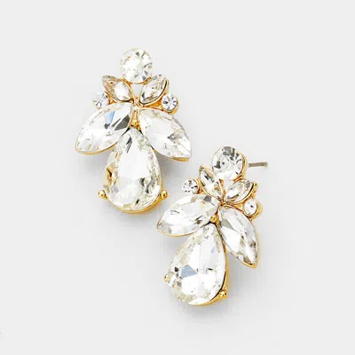 Fashnzfab Marquise Floral Crystal Evening Earrings In Gold