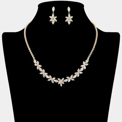 Fashnzfab Marquise Floral Cz Stone Cluster Link Rhinestone Paved Necklace In Gold