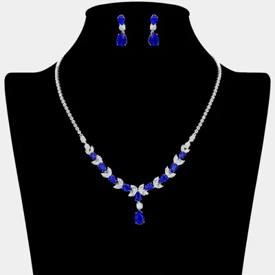 Fashnzfab Marquise Floral Cz Teardrop Cluster Drop Rhinestone Necklace In Multi