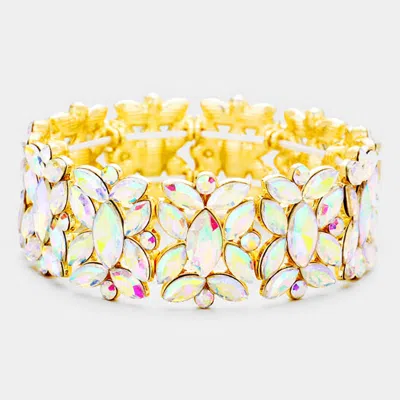 Fashnzfab Marquise Floral Oval Crystal Cluster Stretch Evening Bracelet Ab, Gold In Multi