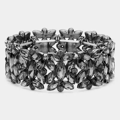 Fashnzfab Marquise Floral Oval Crystal Cluster Stretch Evening Bracelet Black Diamond In Multi