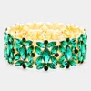 Fashnzfab Marquise Floral Oval Crystal Cluster Stretch Evening Bracelet Emerald In Gold